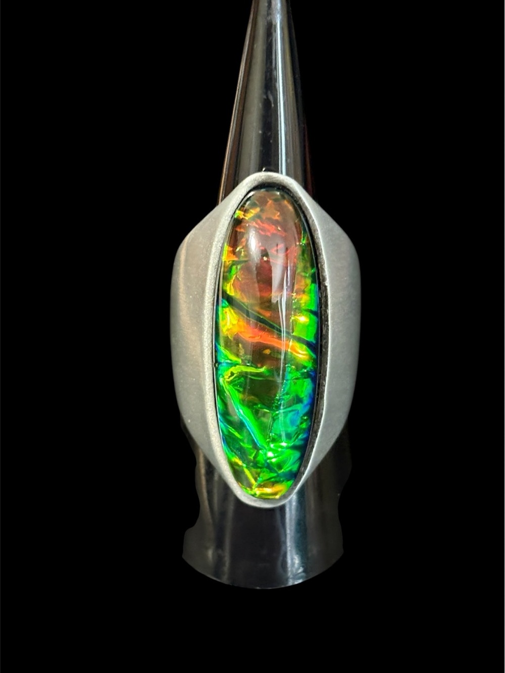 Silver Ammolite Band Ring in Multicolor